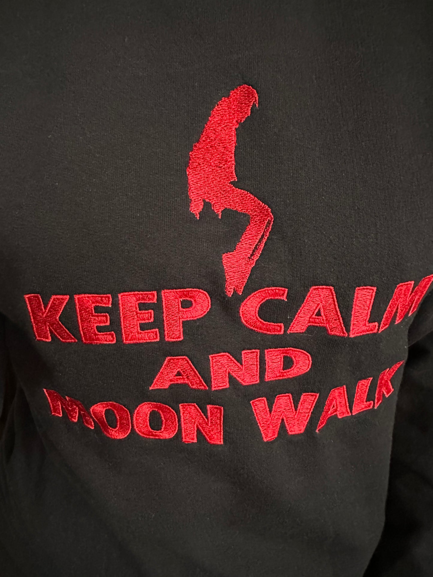 Custom Embroidered crewneck sweatshirt with a quote ''Keep Calm and Moon Walk'' on toes is perfect and fun gift for Michael Jackson fans