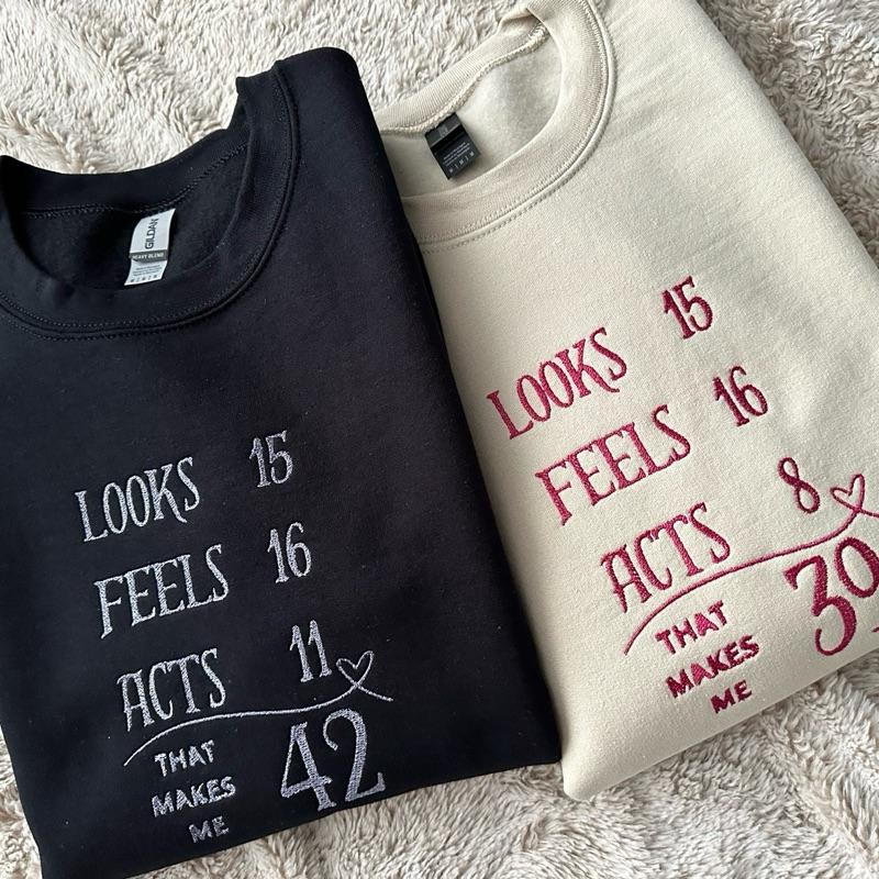 Custom Age Embroidered Crewneck Jumper Birthday Gift - Hoodie - Bestie, Sweatshirts, Pullover, Tops, Casual,