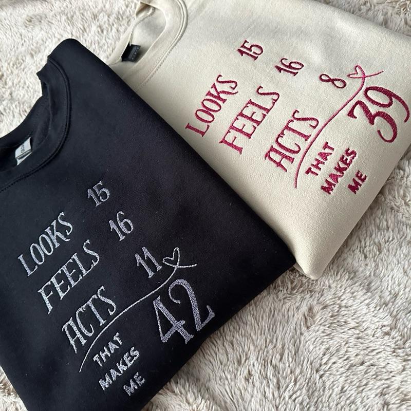 Custom Age Embroidered Crewneck Jumper Birthday Gift - Hoodie - Bestie, Sweatshirts, Pullover, Tops, Casual,