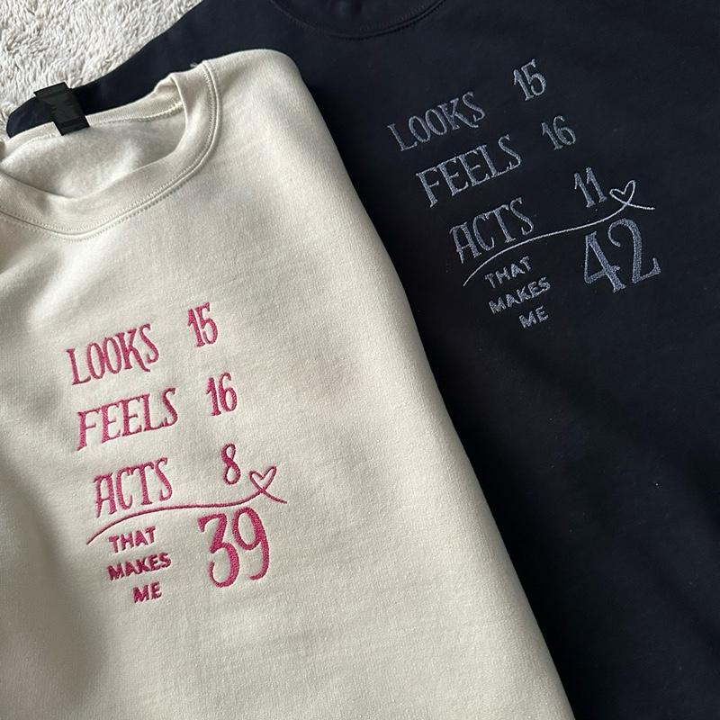 Custom Age Embroidered Crewneck Jumper Birthday Gift - Hoodie - Bestie, Sweatshirts, Pullover, Tops, Casual,