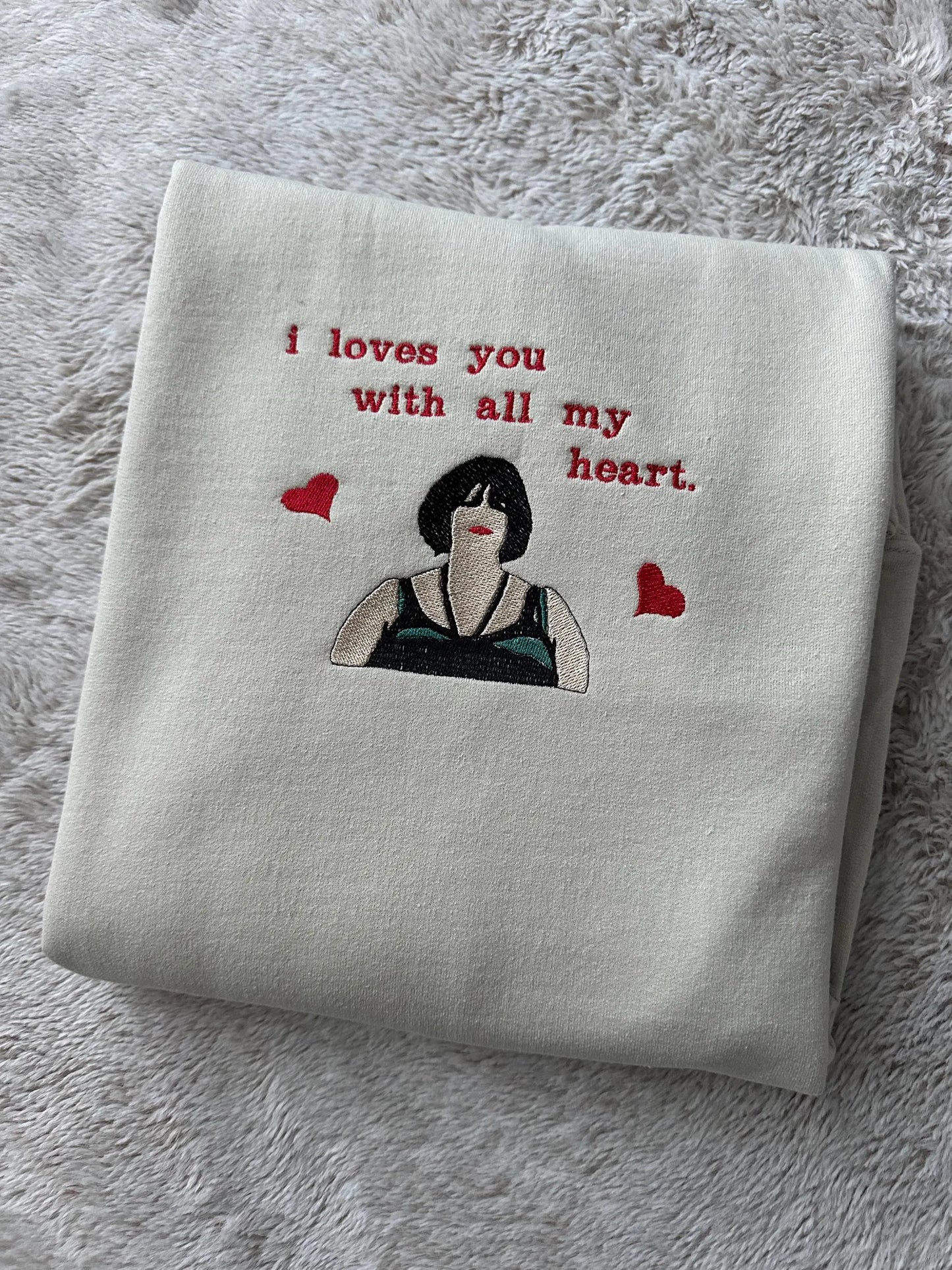 Unisex Custom Embroidered Happy Valentine's day crewneck sweatshirt with Nessa is perfect and fun gift for you and your friend