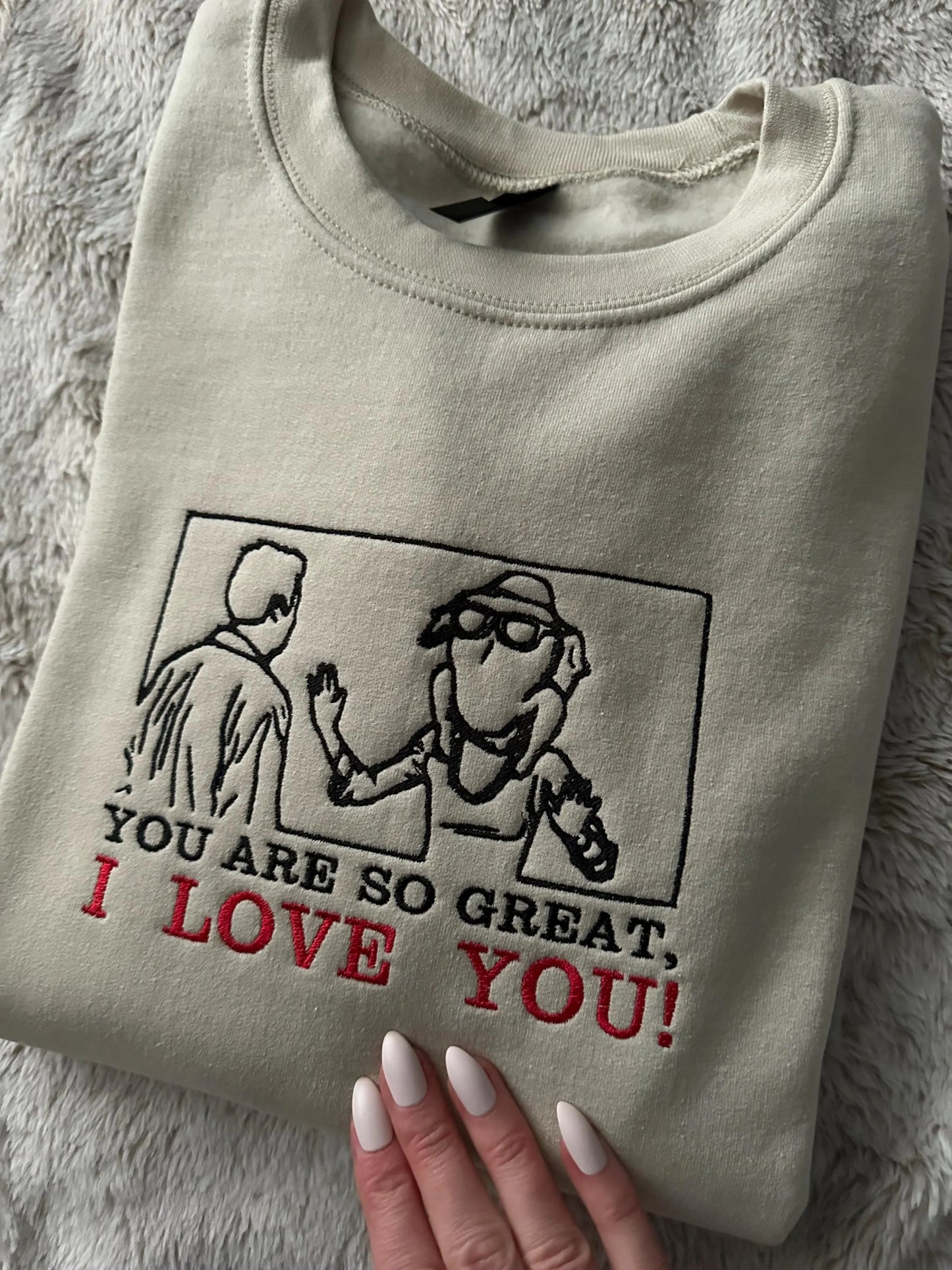 Unisex Custom Embroidered ''I Love You'' crewneck sweatshirt with Monica and Chandler from Friends