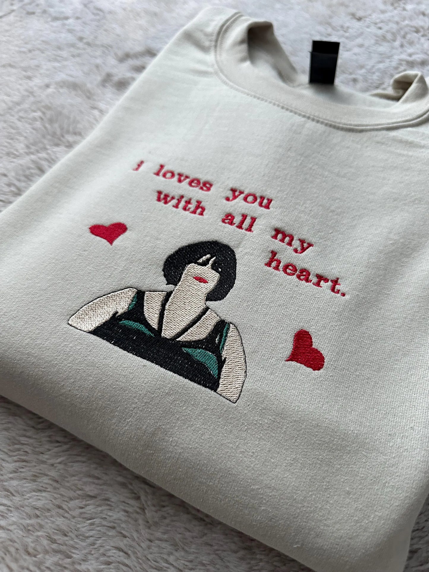 Unisex Custom Embroidered Happy Valentine's day crewneck sweatshirt with Nessa is perfect and fun gift for you and your friend