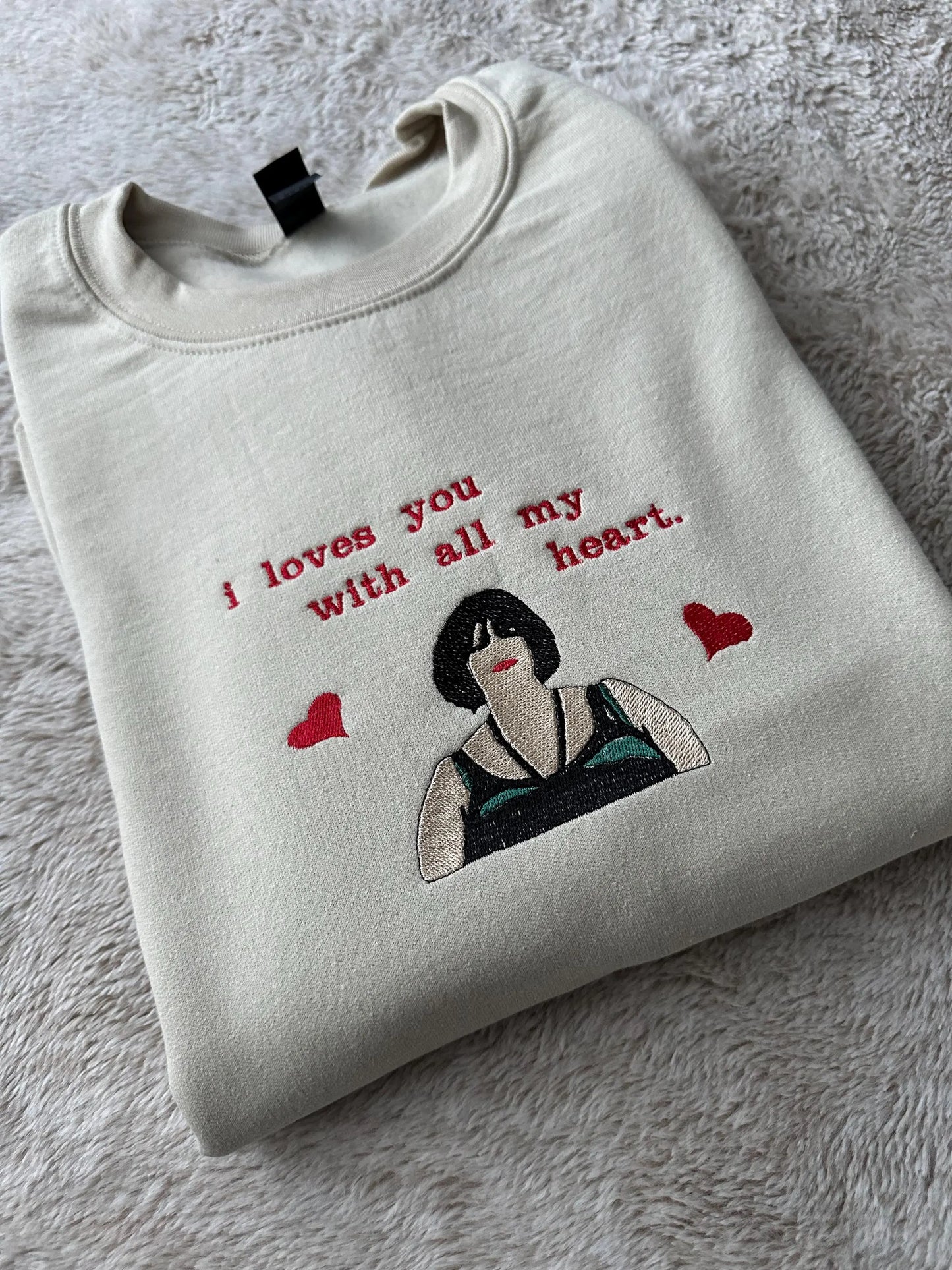 Unisex Custom Embroidered Happy Valentine's day crewneck sweatshirt with Nessa is perfect and fun gift for you and your friend