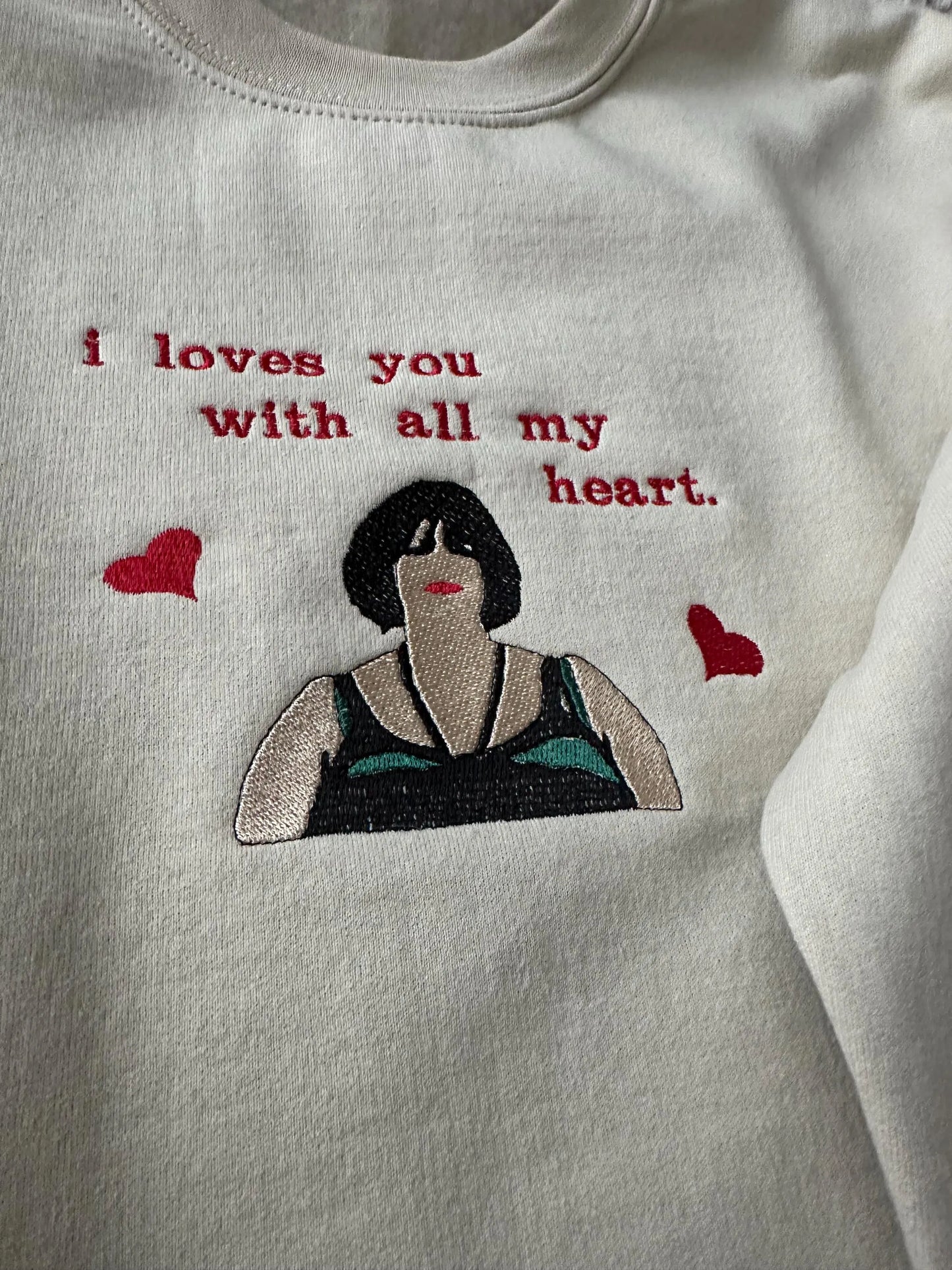 Unisex Custom Embroidered Happy Valentine's day crewneck sweatshirt with Nessa is perfect and fun gift for you and your friend