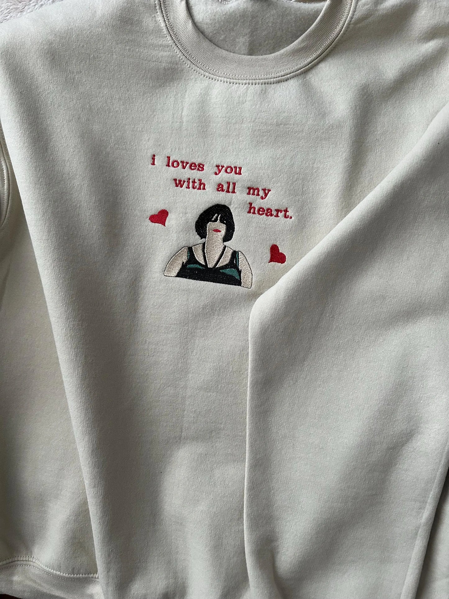 Unisex Custom Embroidered Happy Valentine's day crewneck sweatshirt with Nessa is perfect and fun gift for you and your friend