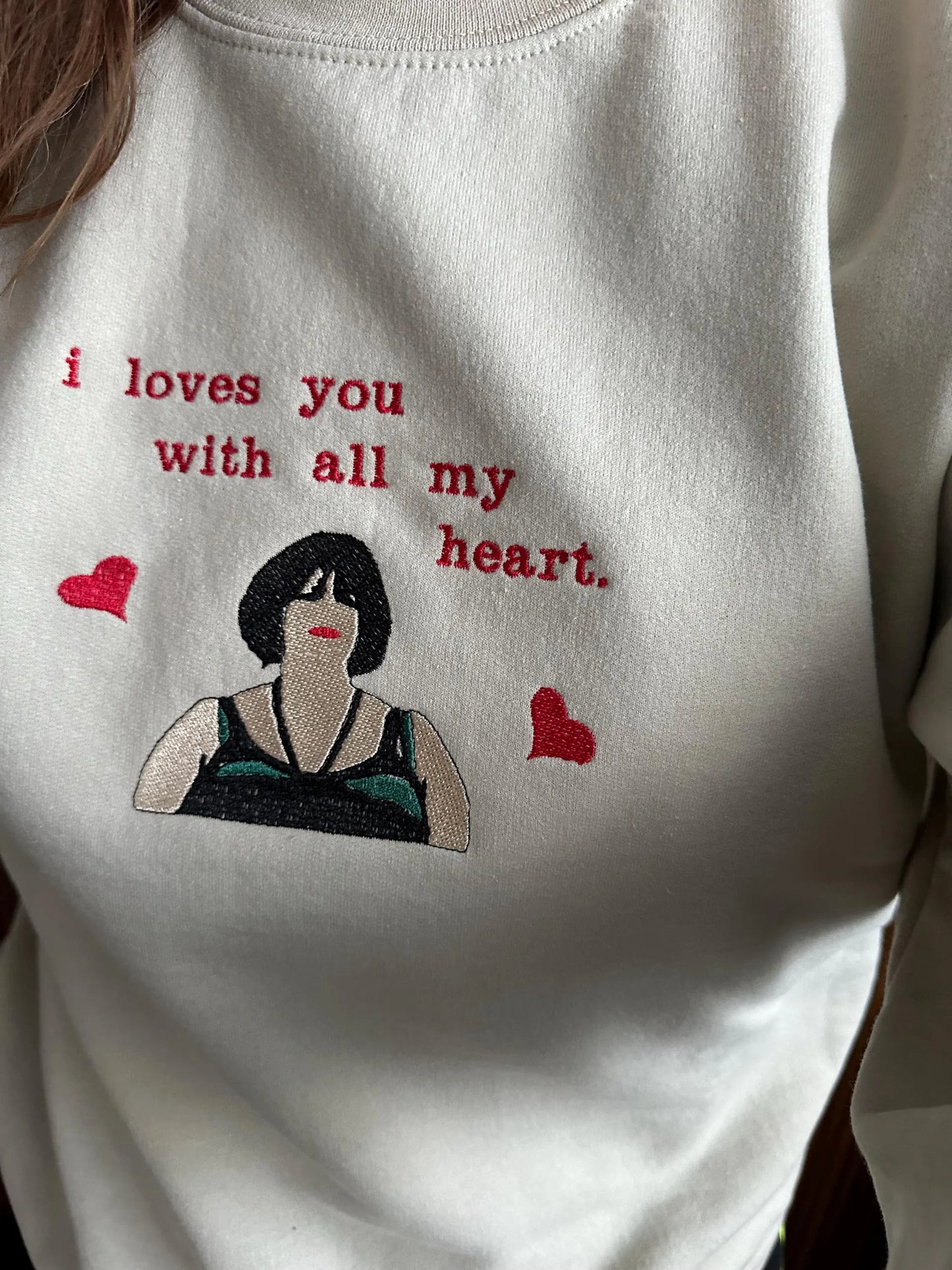 Unisex Custom Embroidered Happy Valentine's day crewneck sweatshirt with Nessa is perfect and fun gift for you and your friend