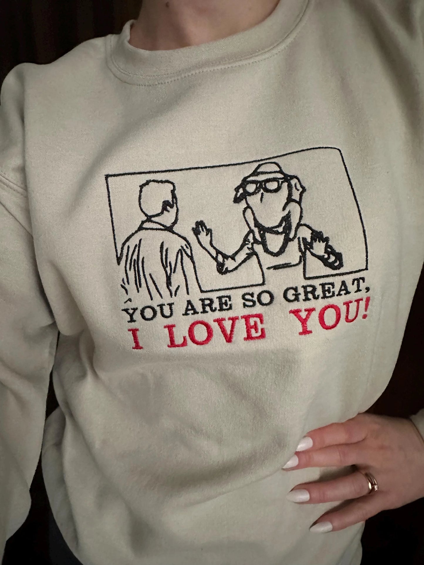 Unisex Custom Embroidered ''I Love You'' crewneck sweatshirt with Monica and Chandler from Friends