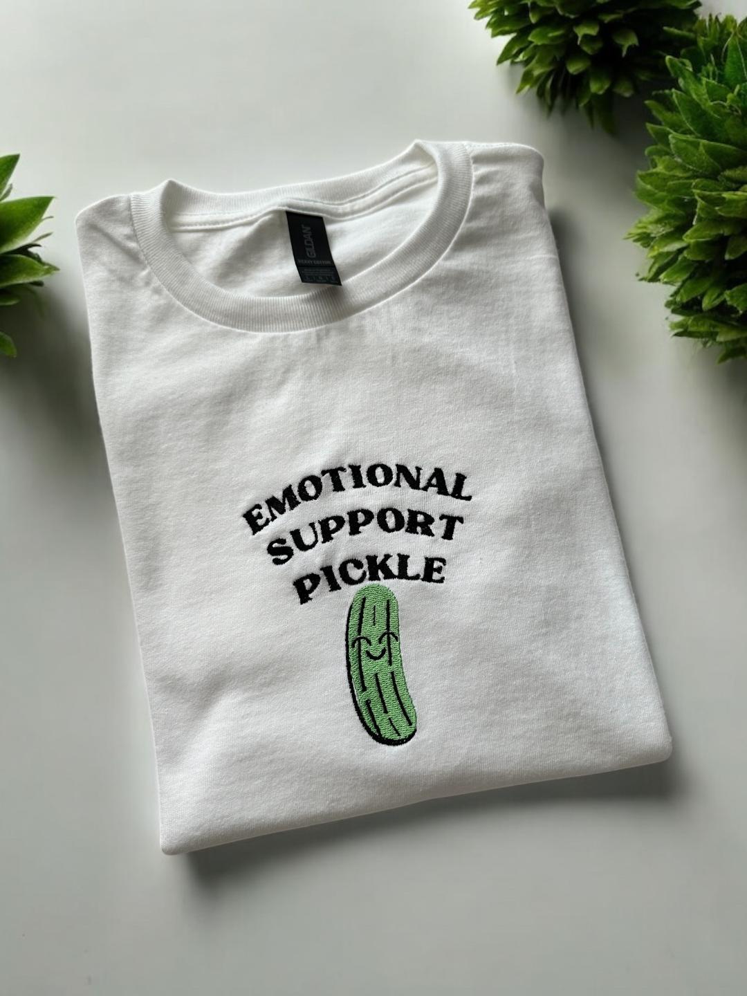 Custom Embroidered ''Emotional Support Pickle'' T-shirt Summer Tee Most Quoted Perfect Gift Who Need Mental Support Unique Style For Him Her