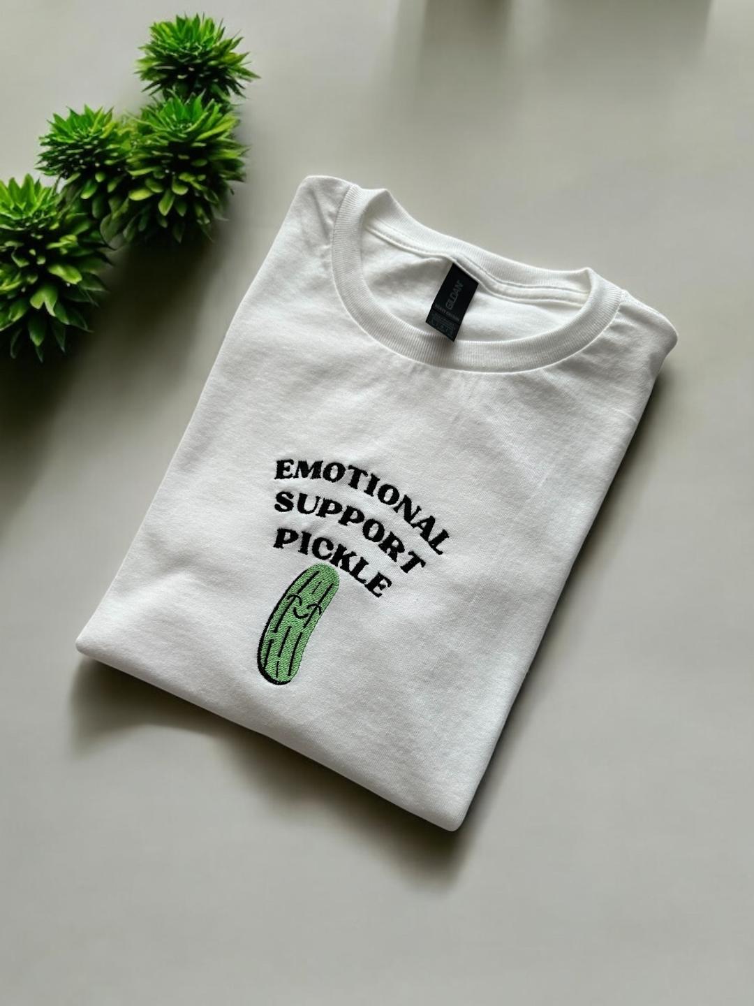 Custom Embroidered ''Emotional Support Pickle'' T-shirt Summer Tee Most Quoted Perfect Gift Who Need Mental Support Unique Style For Him Her