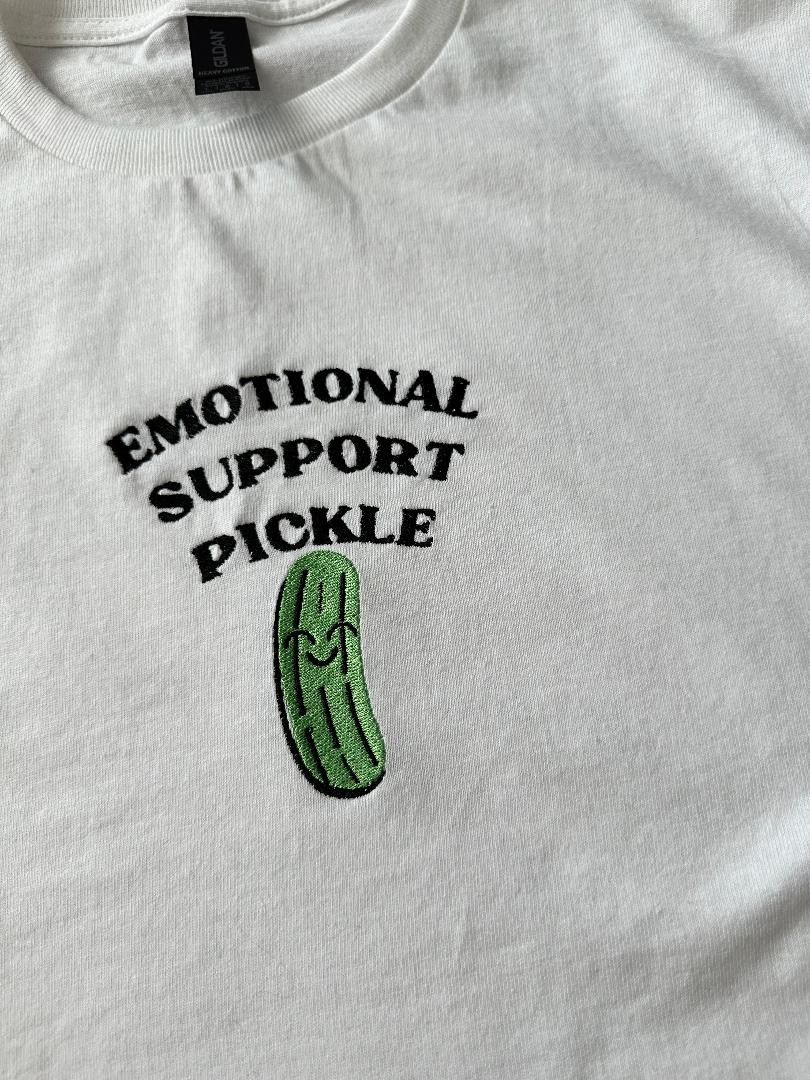 Custom Embroidered ''Emotional Support Pickle'' T-shirt Summer Tee Most Quoted Perfect Gift Who Need Mental Support Unique Style For Him Her