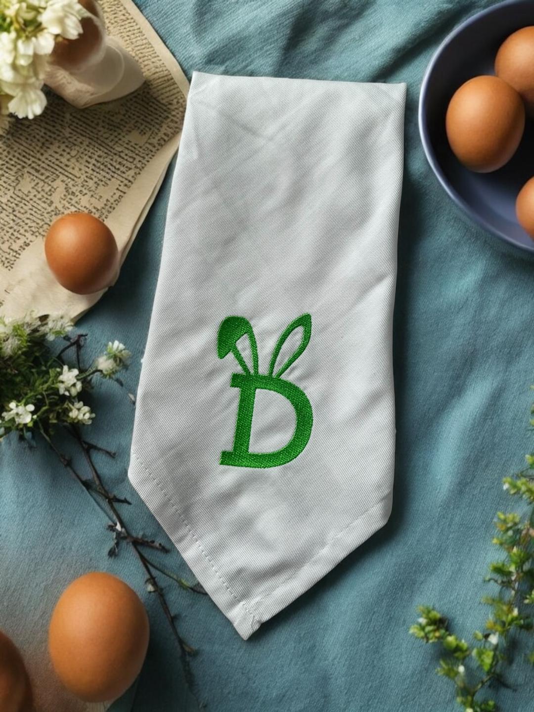 Personalized Easter Monogrammed Cotton Napkins, Easter Napkins, Customized Easter Napkins, Easter Table Setting Decor Bunny Ears