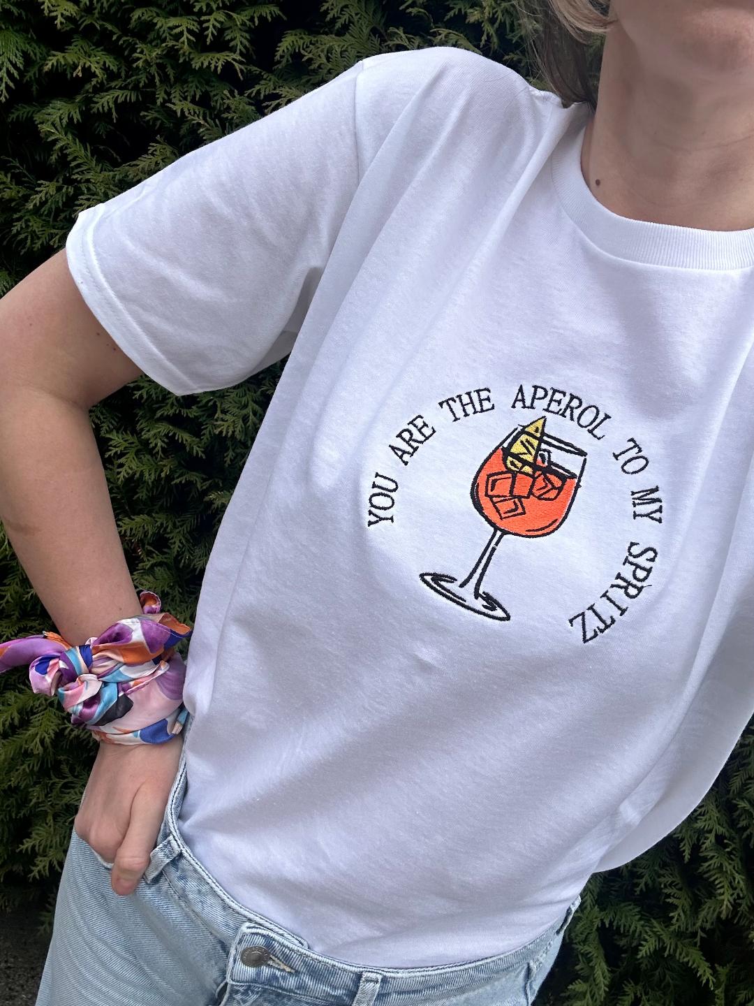 Embroidered "You are the Aperol to my Spritz" T-shirt, a must-have tees for anyone who loves the summer vibe Festive Party Birthday wearing