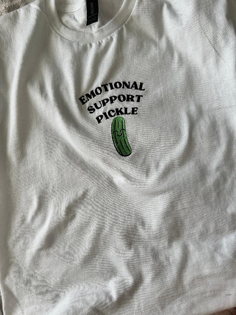 Custom Embroidered ''Emotional Support Pickle'' T-shirt Summer Tee Most Quoted Perfect Gift Who Need Mental Support Unique Style For Him Her