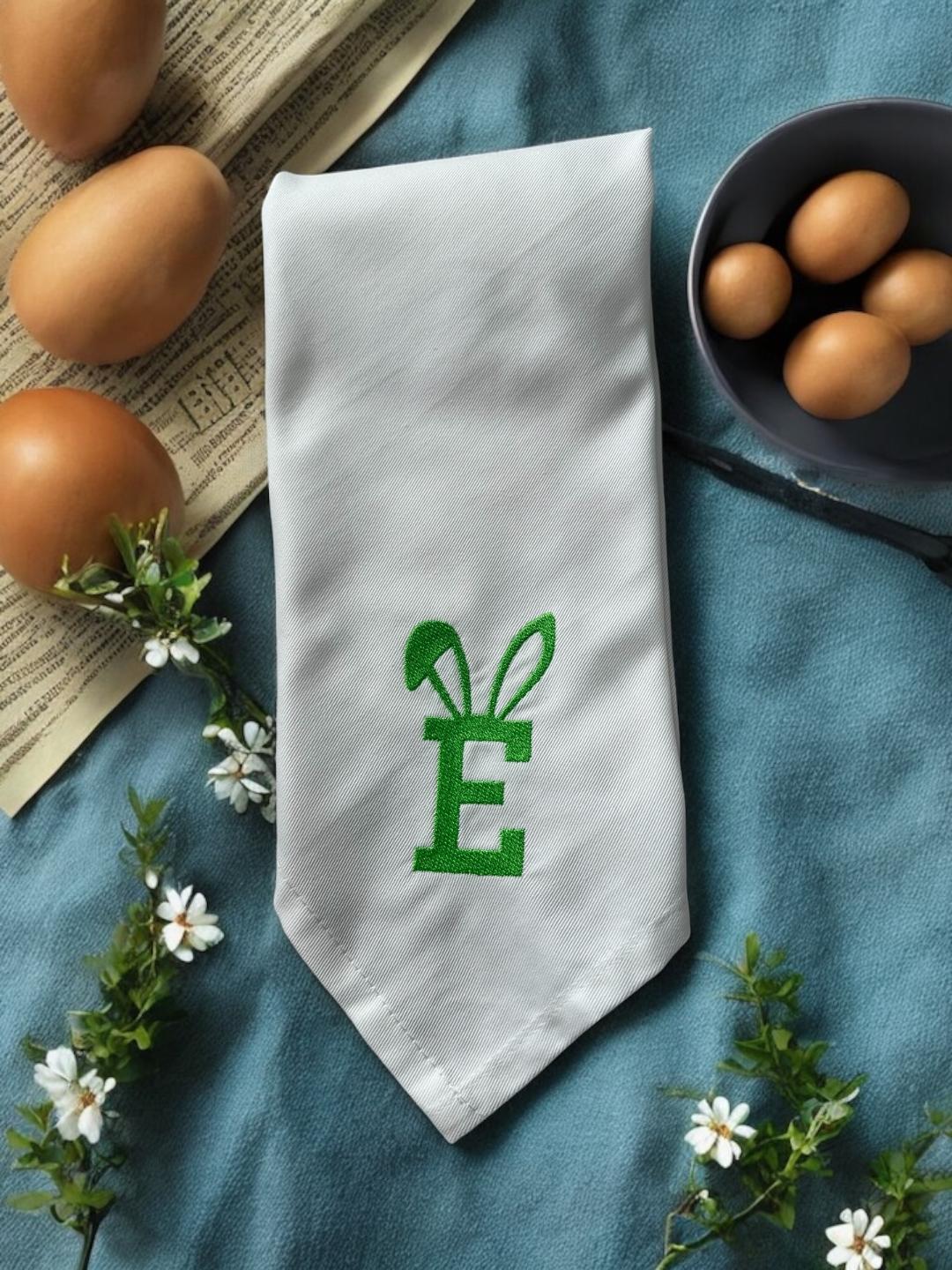 Personalized Easter Monogrammed Cotton Napkins, Easter Napkins, Customized Easter Napkins, Easter Table Setting Decor Bunny Ears