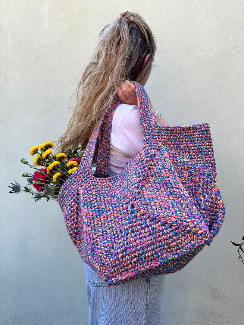 Crochet Handmade Tote Shoulder Bag Granny Square Summer Bag