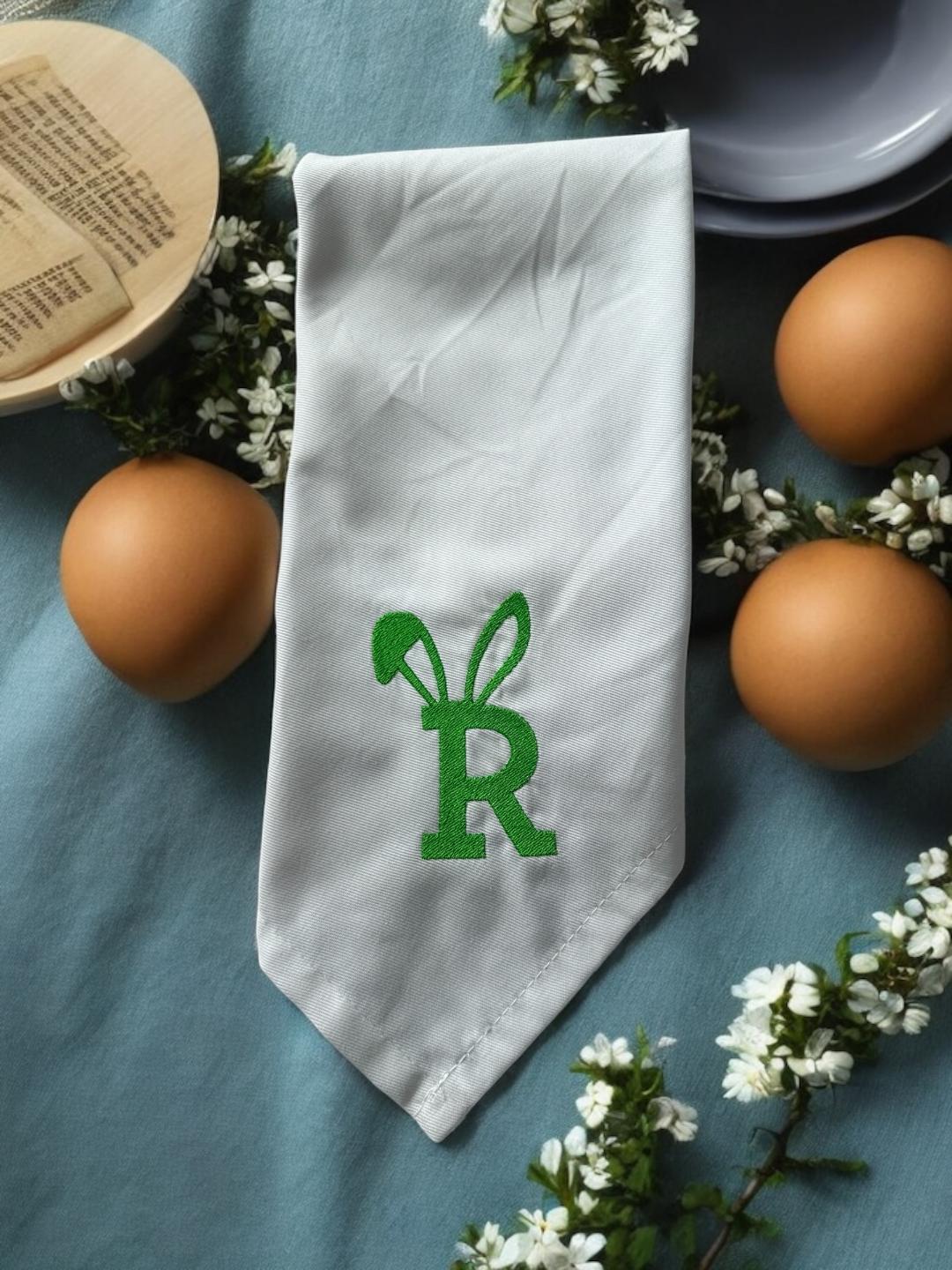 Personalized Easter Monogrammed Cotton Napkins, Easter Napkins, Customized Easter Napkins, Easter Table Setting Decor Bunny Ears