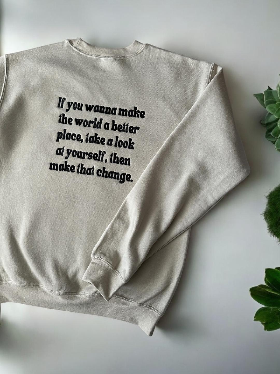 Custom Embroidered Crewneck Sweatshirt for Michael Jackson Fans Better World Future Change Yourself