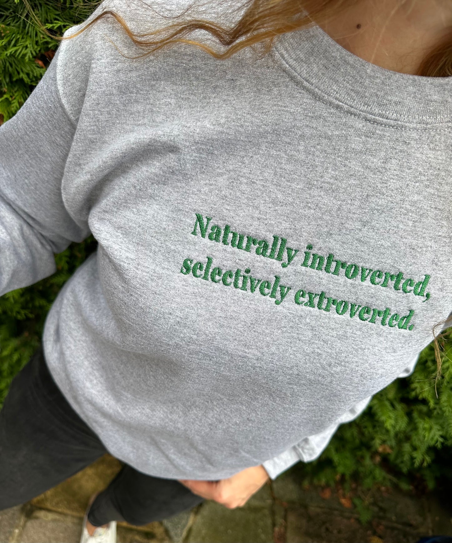 Unisex Embroidered ''Naturally introverted, selectively extroverted'' crewneck sweatshirt