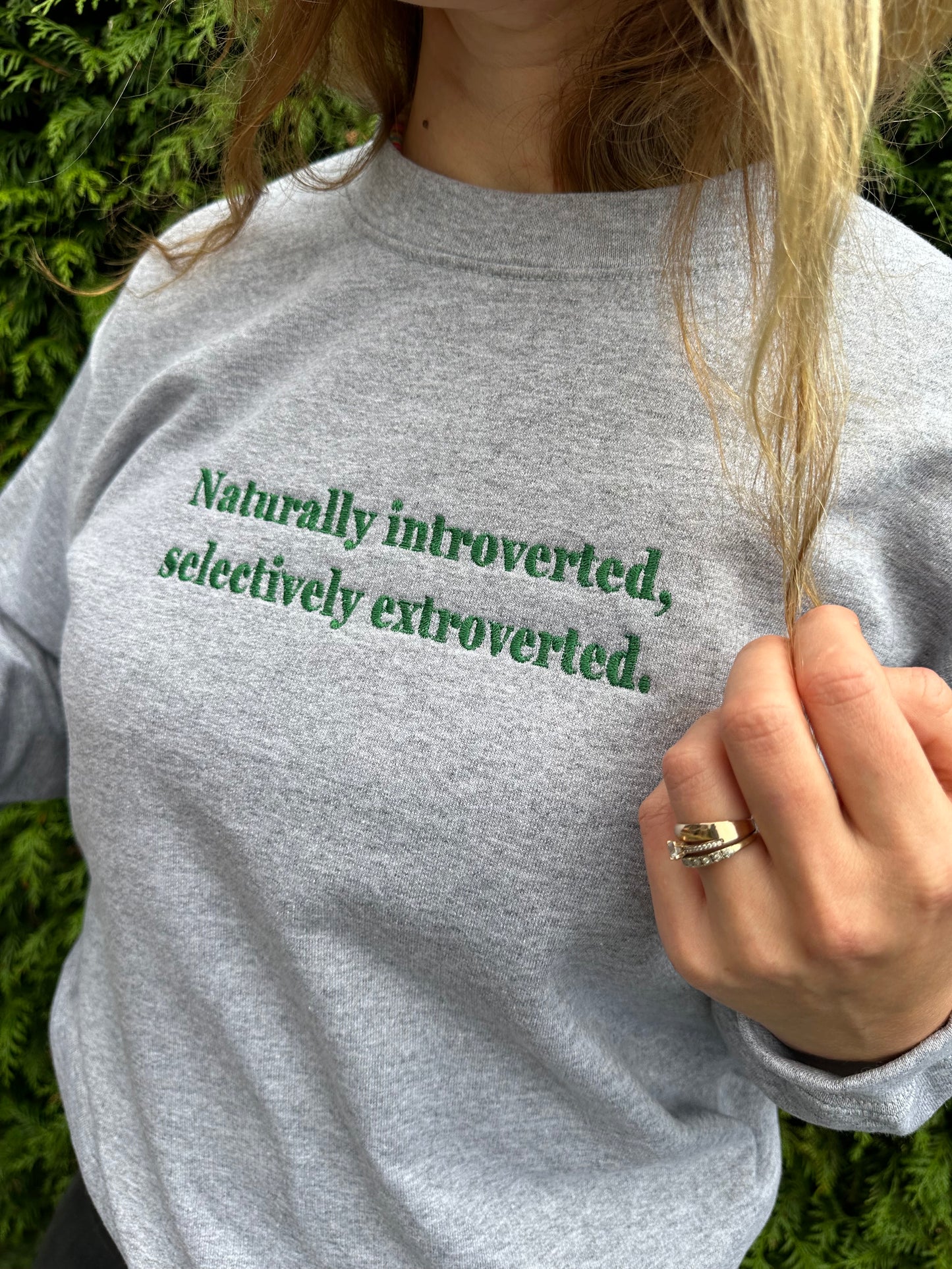 Unisex Embroidered ''Naturally introverted, selectively extroverted'' crewneck sweatshirt