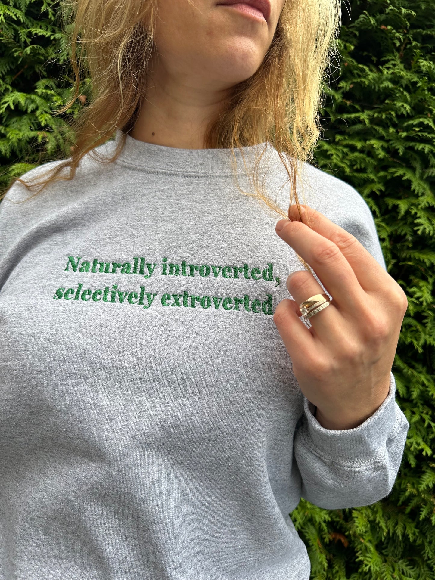 Unisex Embroidered ''Naturally introverted, selectively extroverted'' crewneck sweatshirt