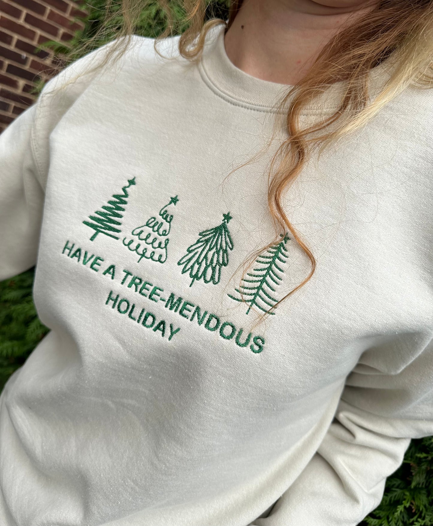 Custom Embroidered Christmas crewneck sweatshirt ''Have A Tree-mendous holiday''