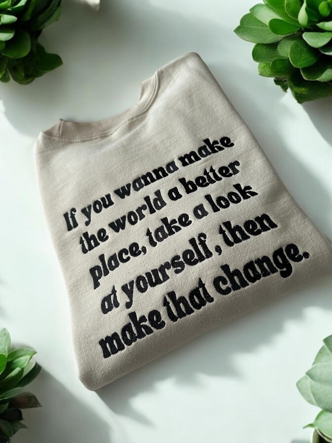 Custom Embroidered Crewneck Sweatshirt for Michael Jackson Fans Better World Future Change Yourself