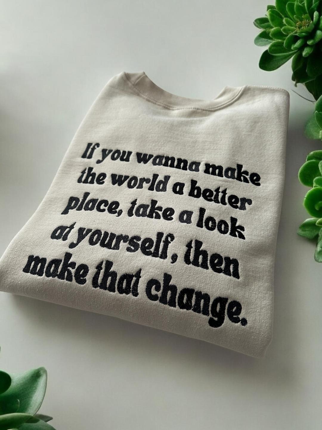 Custom Embroidered Crewneck Sweatshirt for Michael Jackson Fans Better World Future Change Yourself