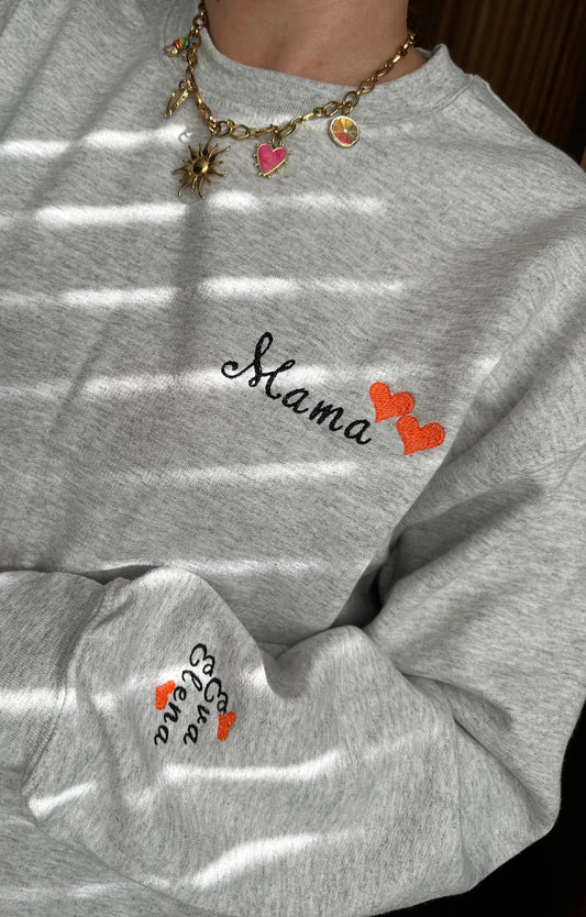 Personalized Mama Mummy Dad Daddy Grandma Aunt Uncle Custom Pocket and Sleeve Embroidered Sweatshirt