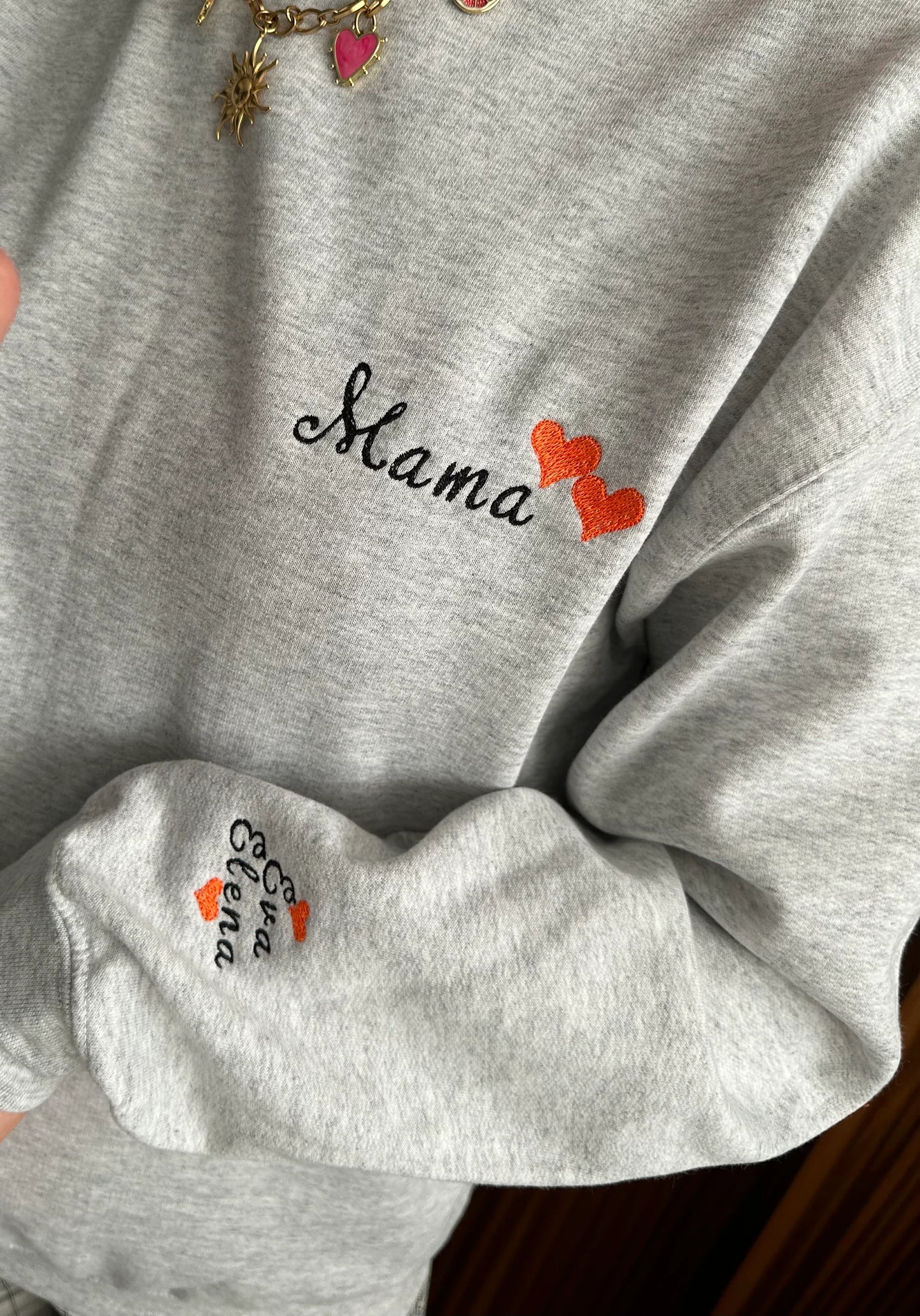 Personalized Mama Mummy Dad Daddy Grandma Aunt Uncle Custom Pocket and Sleeve Embroidered Sweatshirt