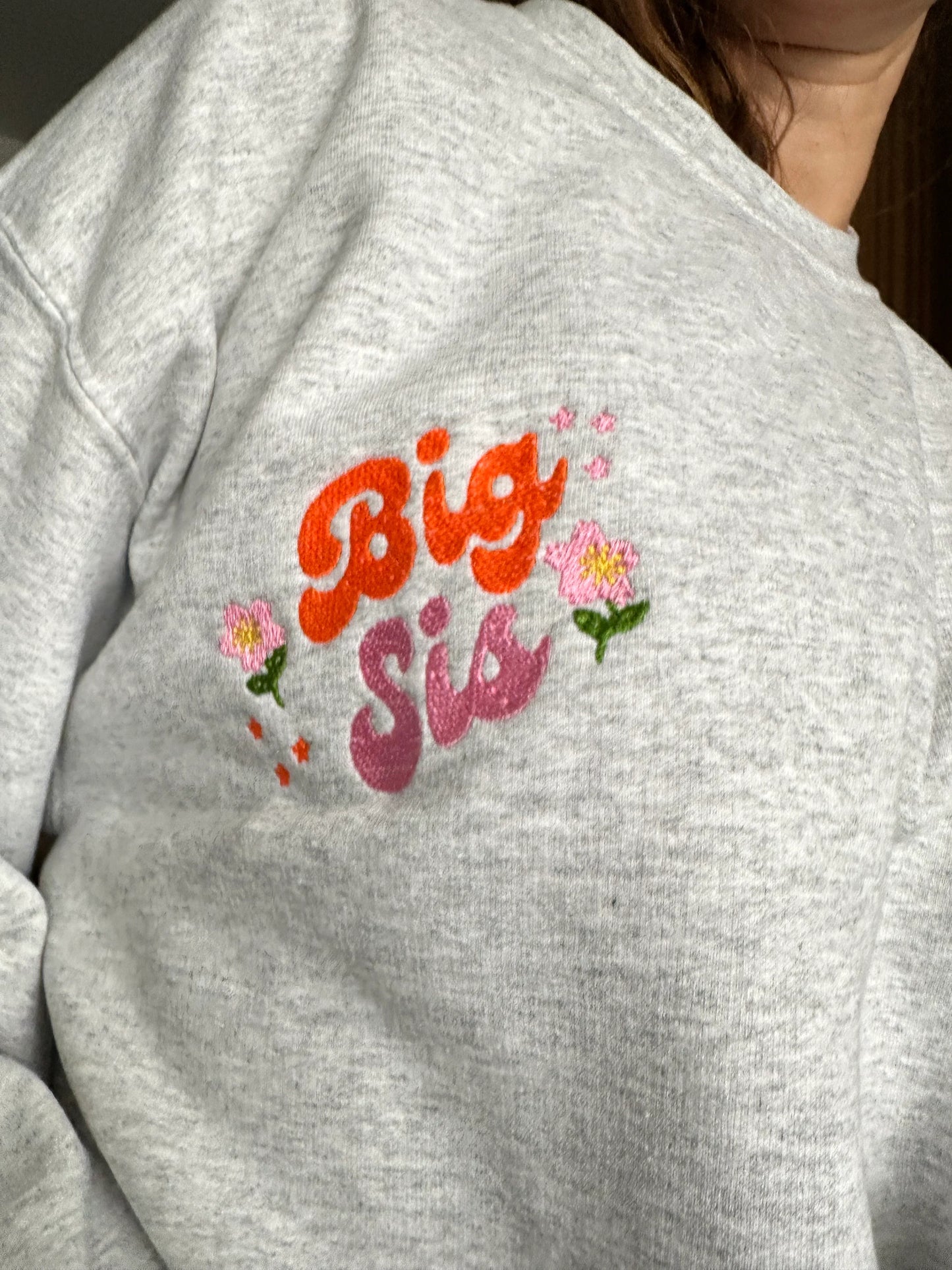 Personalized Big Sis Custom Pocket and Sleeve Embroidered Sweatshirt