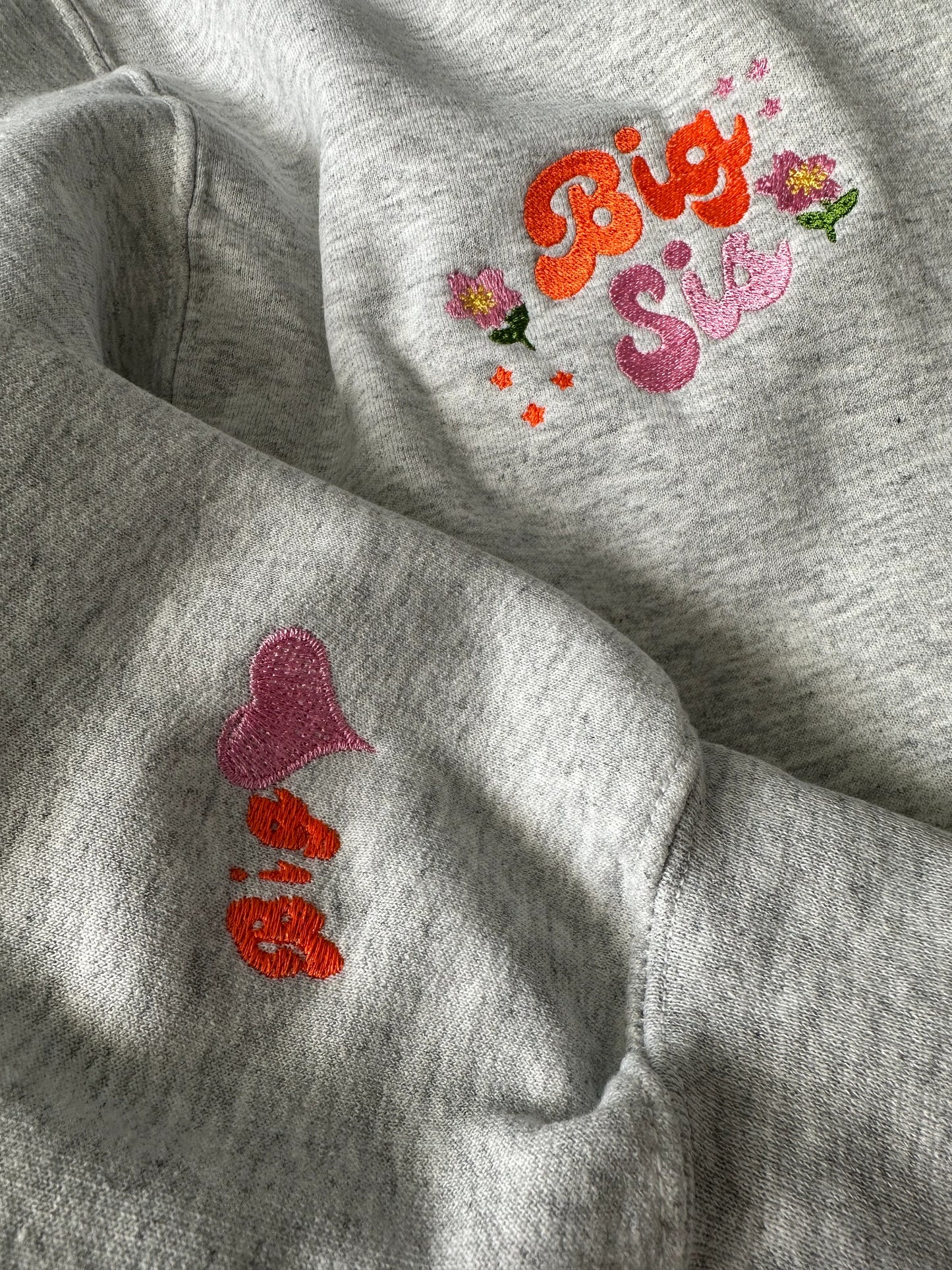 Personalized Big Sis Custom Pocket and Sleeve Embroidered Sweatshirt