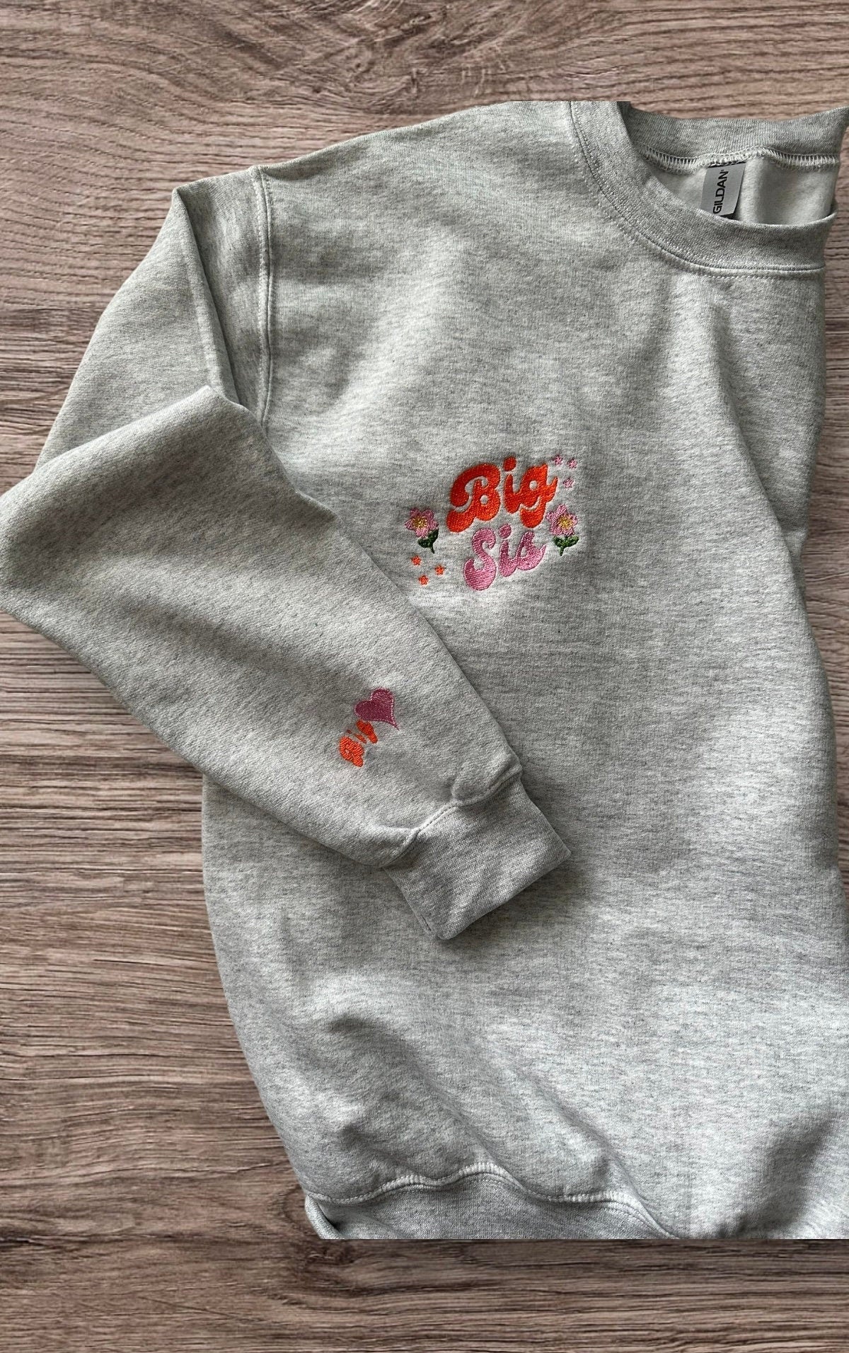 Personalized Big Sis Custom Pocket and Sleeve Embroidered Sweatshirt