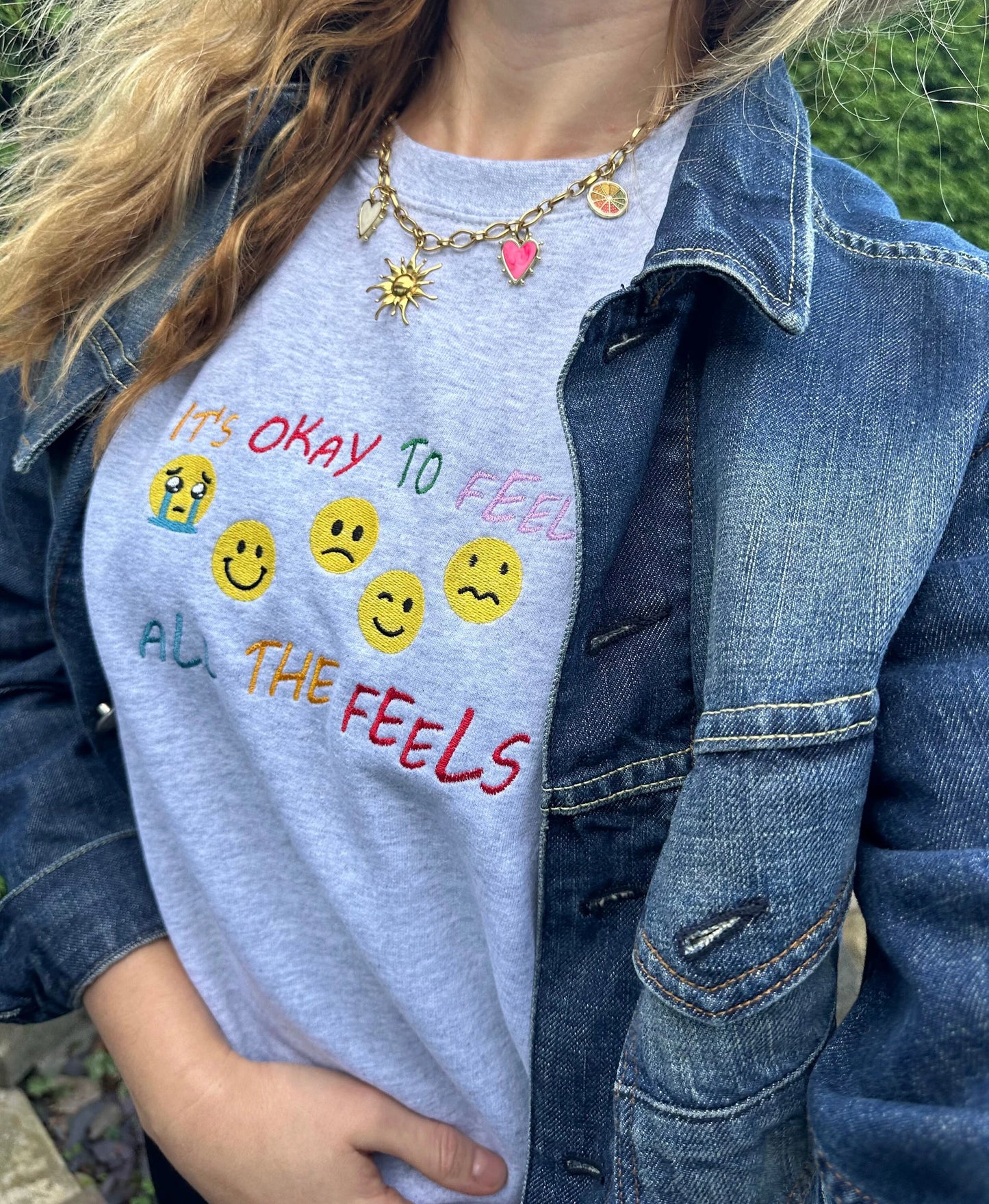 Embroidered ''It's okay to feel all the feels'' Sweatshirt