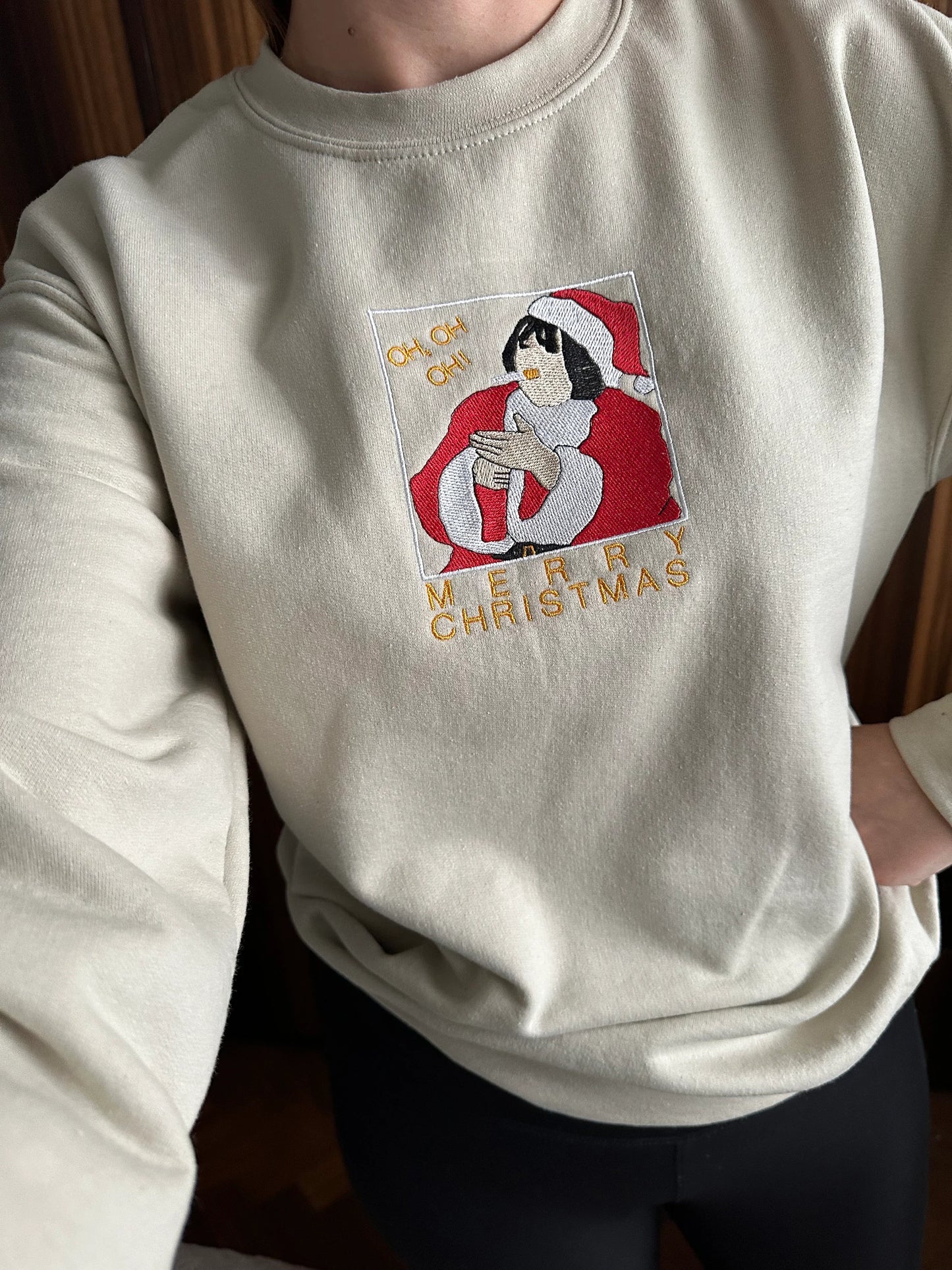 Unisex Custom Embroidered Merry Christmas crewneck sweatshirt with Nessa