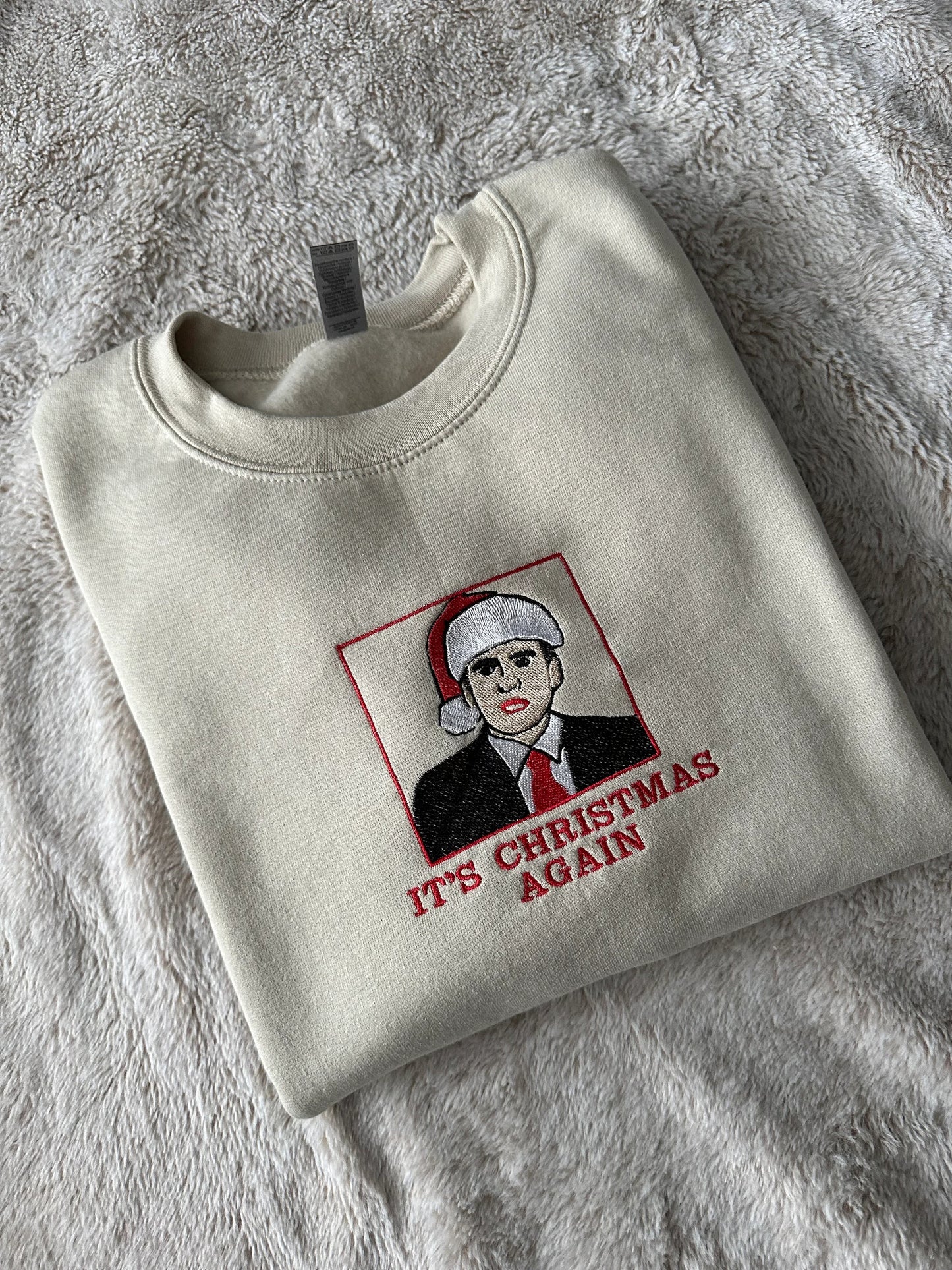 Custom Embroidered ''It's Christmas Again'' crewneck sweatshirt with TV character