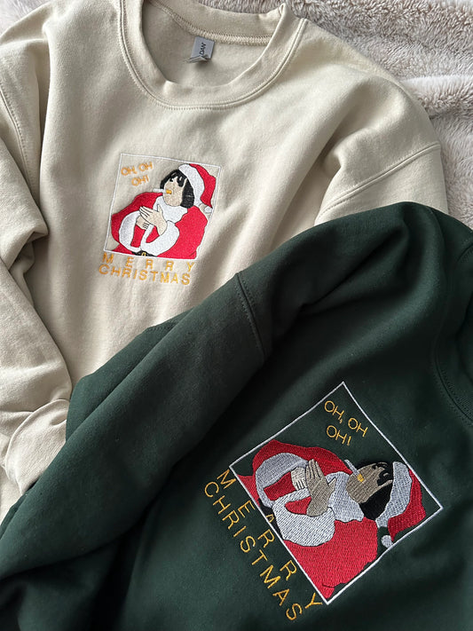 Unisex Custom Embroidered Merry Christmas crewneck sweatshirt with Nessa