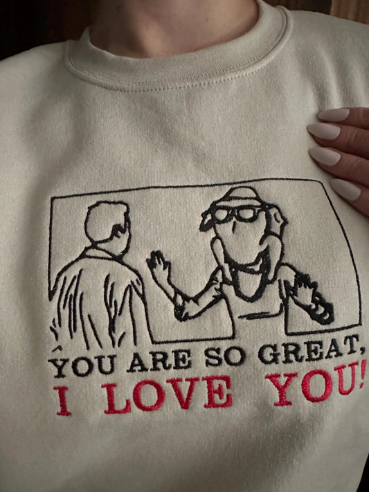 Unisex Custom Embroidered ''I Love You'' crewneck sweatshirt with Monica and Chandler from Friends