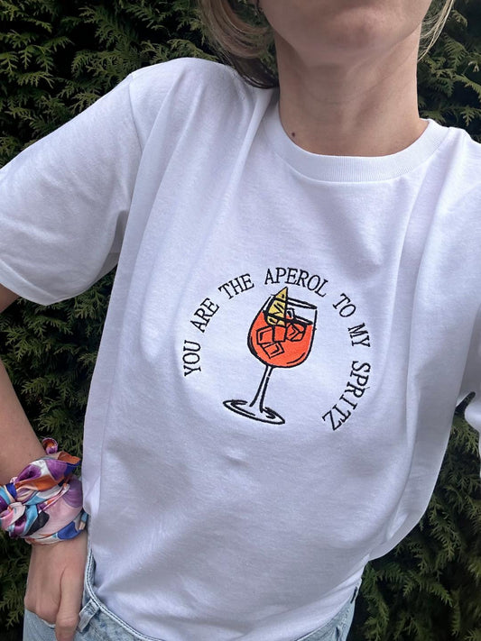 Embroidered "You are the Aperol to my Spritz" T-shirt, a must-have tees for anyone who loves the summer vibe Festive Party Birthday wearing