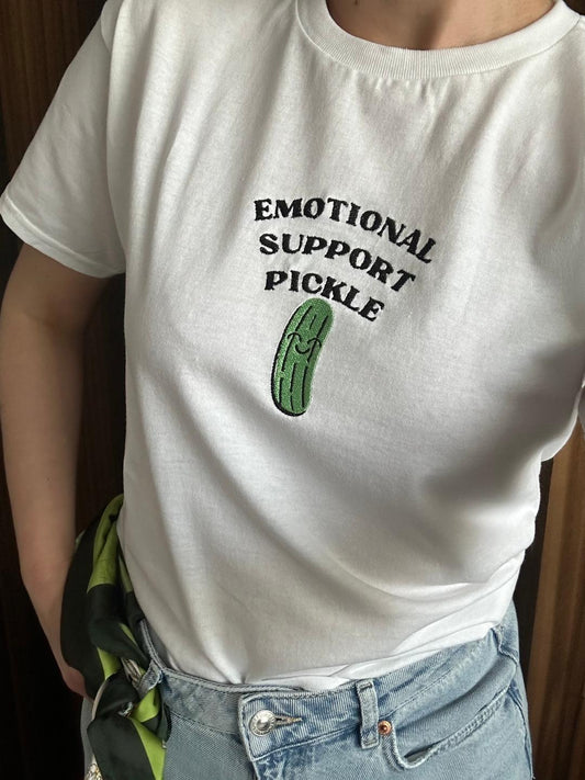 Custom Embroidered ''Emotional Support Pickle'' T-shirt Summer Tee Most Quoted Perfect Gift Who Need Mental Support Unique Style For Him Her