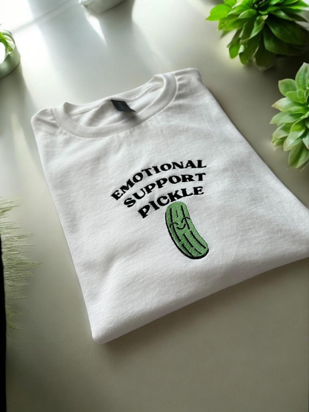 Custom Embroidered ''Emotional Support Pickle'' T-shirt Summer Tee Most Quoted Perfect Gift Who Need Mental Support Unique Style For Him Her